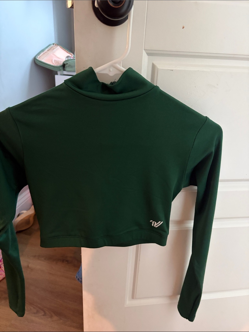 Varsity Forest Green Cropped Mock Neck Long Sleeve Top
